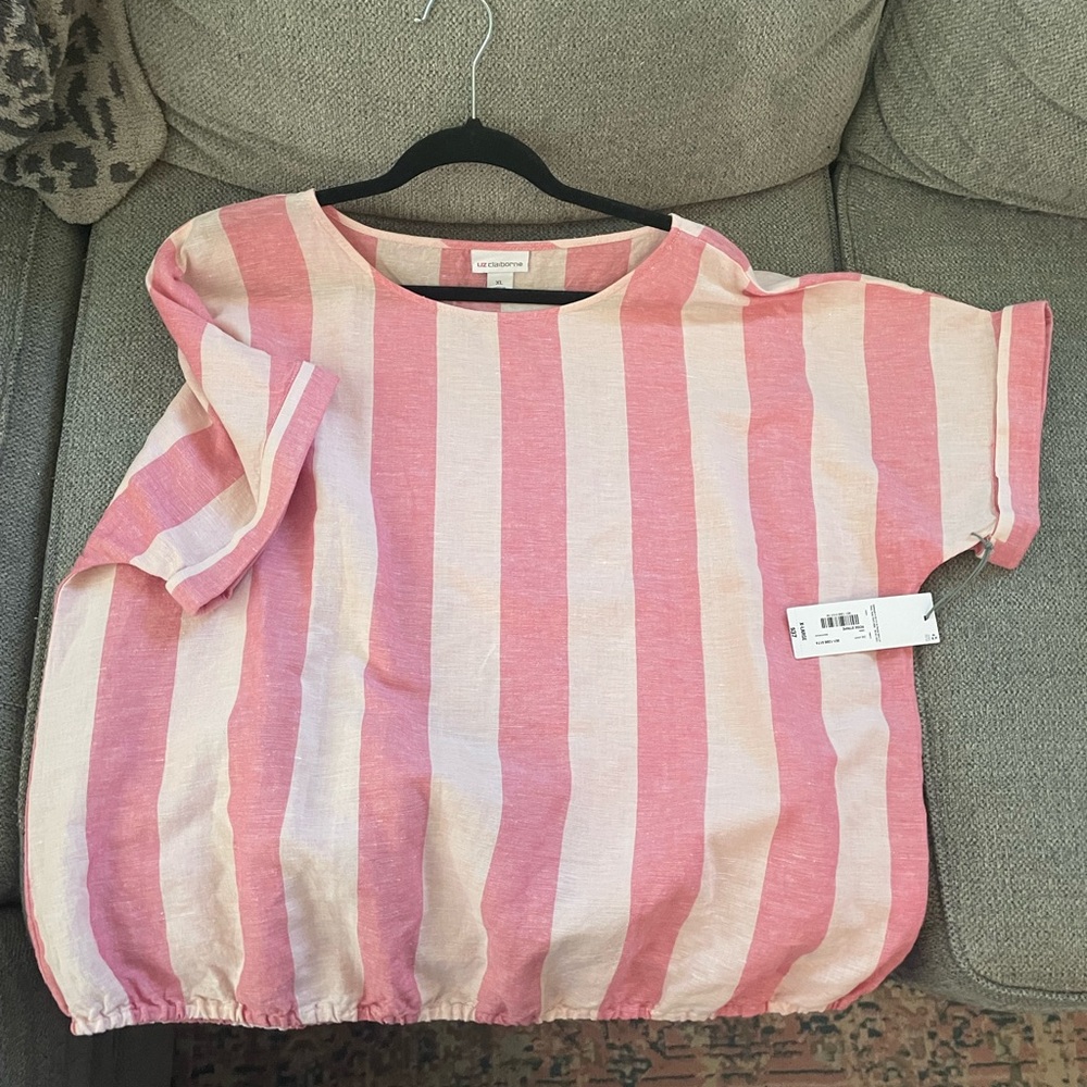 Linen blend pink stripe top